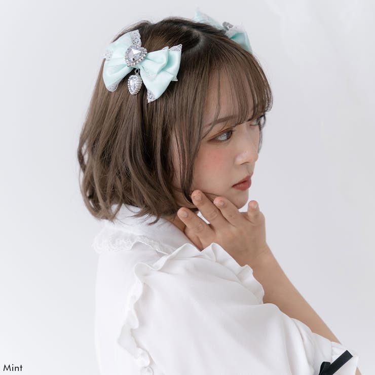 キラキラハートビジューレース2個セットリボンクリップ 量産型 地雷系 夢展望 | DearMyLove | 詳細画像9 