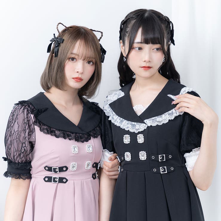 キラキラビジューテーラードレースワンピース 量産型 地雷系 夢展望 | DearMyLove | 詳細画像14 