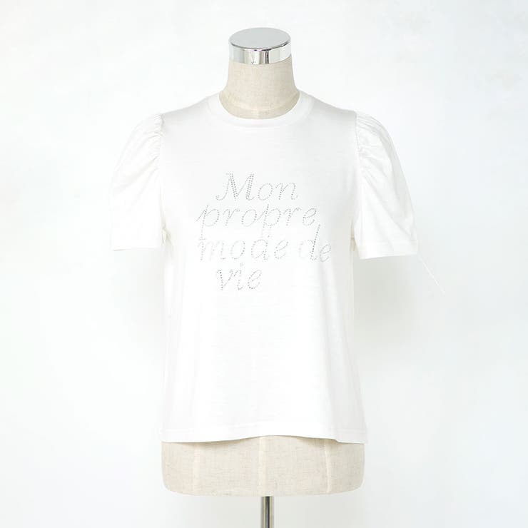 ストーンロゴパフスリーブTシャツカットソートップス 韓国 夢展望[品番  