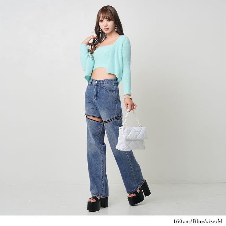 ジップデザインデニムパンツ 韓国 夢展望[品番：YU000046652