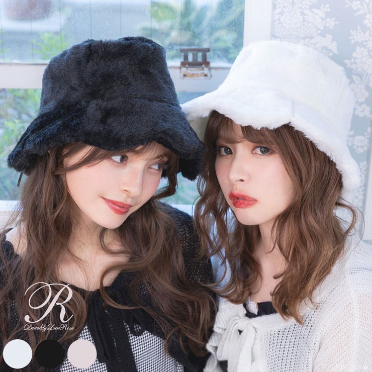 ^*^様 ファー風バケットハット ハート型装飾 ファー風バケットハット ハート型装飾