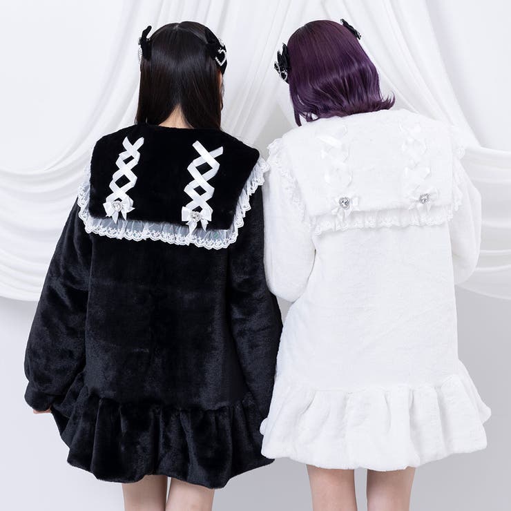 バックレースアップビジューセーラーファーコート 量産型 地雷系 夢展望 | DearMyLove | 詳細画像5 