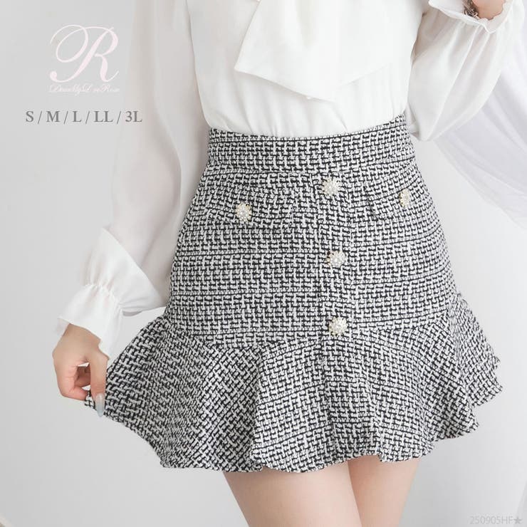 ビジューボタンツイードフリルスカート 量産型 地雷系 夢展望[品番