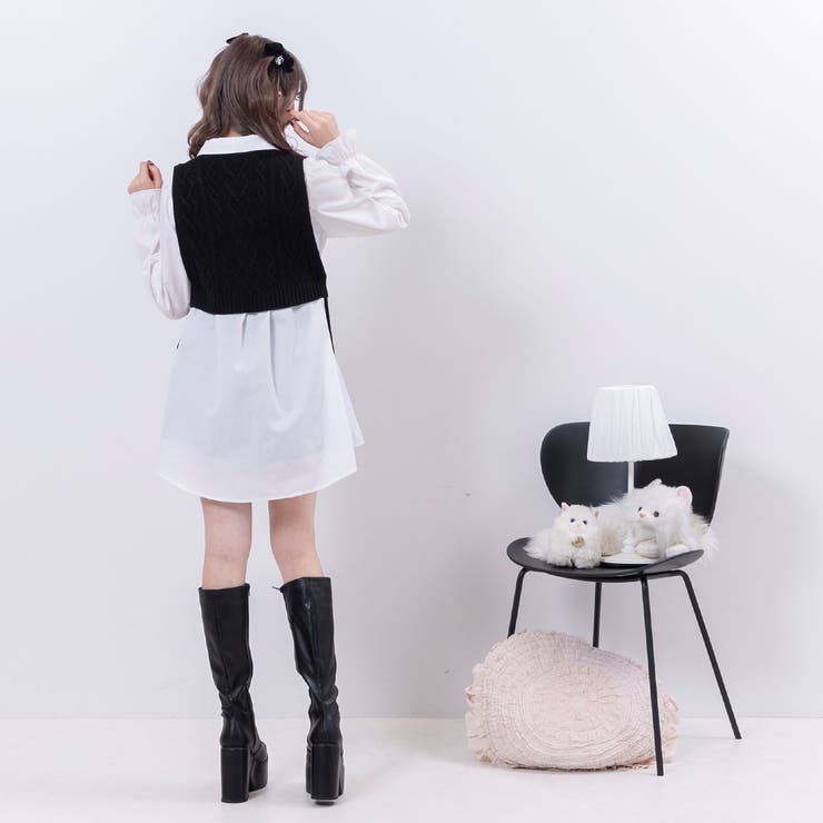 ボウタイチュニックシャツワンピース #シワになりにくい 量産型