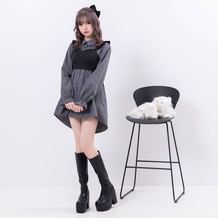 ボウタイチュニックシャツワンピース #シワになりにくい 量産型