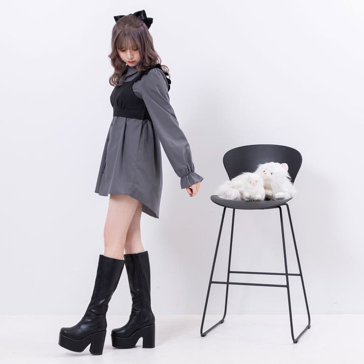 新発売の ボウタイチュニックシャツワンピース #シワになりにくい 量産型 ワンピース