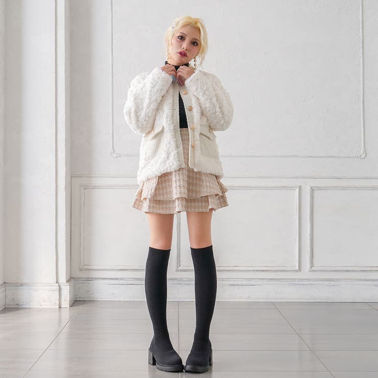 厚底ソックスフィットロングブーツ 韓国 夢展望[品番：YU000046718