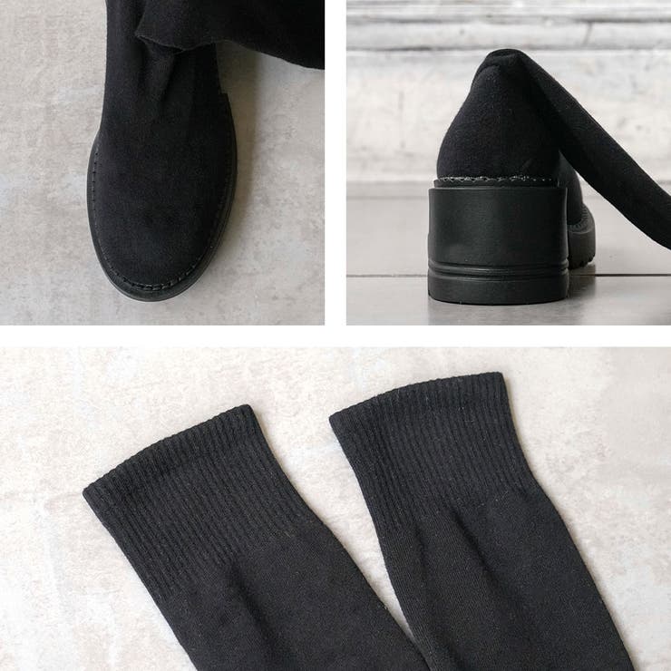 厚底ソックスフィットロングブーツ 韓国 夢展望[品番：YU000046718