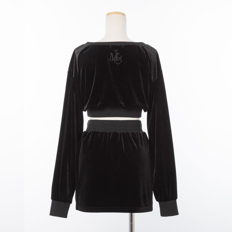 ブラックとホワイトの星柄ベロアセットアップ エンボスロゴベロアセットアップ 量産型 地雷系 夢展望[品番