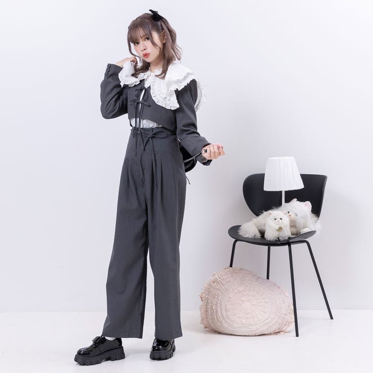 リボンベルト付シンプルタックワイドパンツ 量産型 地雷系 夢展望 | DearMyLove | 詳細画像8 