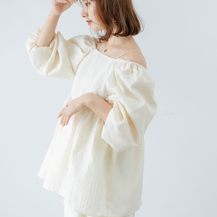 2WAYジャガードオフショルブラウス 韓国 夢展望 | 夢展望 | 詳細画像1 