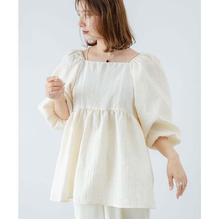 2WAYジャガードオフショルブラウス 韓国 夢展望 | 夢展望 | 詳細画像4 