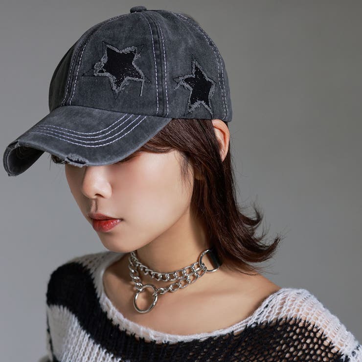 キラキラ星ポニーOKヴィンテージ加工キャップ 韓国 夢展望[品番