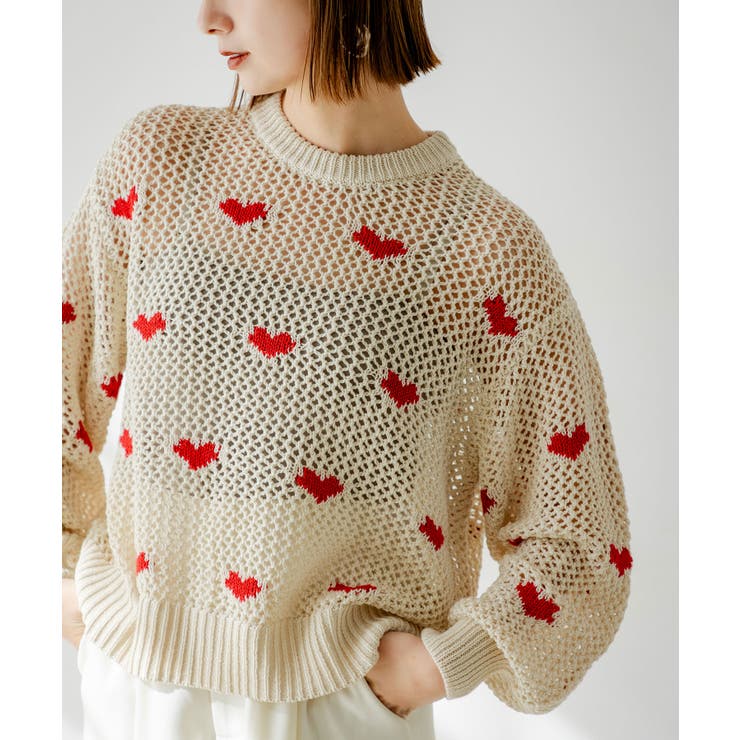 ハート柄メッシュジャガードニット 韓国 夢展望 | 夢展望 | 詳細画像13 