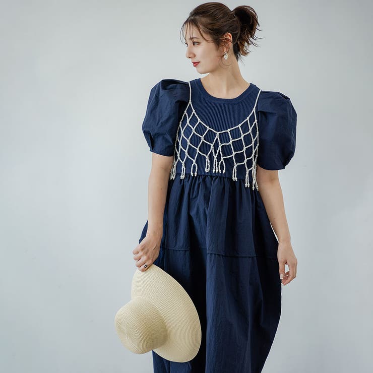 ボリュームスリーブドッキングワンピース 韓国 夢展望 | 夢展望 | 詳細画像1 