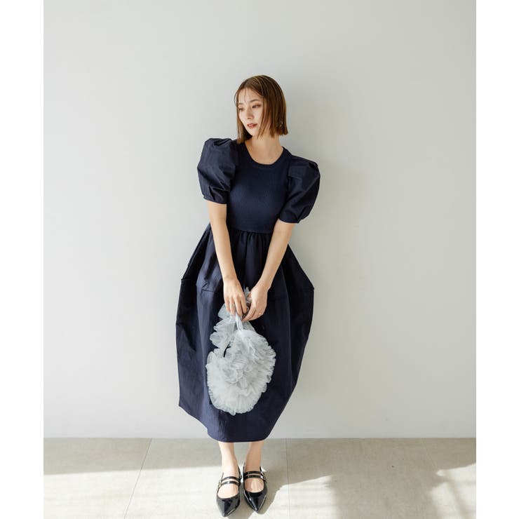 ボリュームスリーブドッキングワンピース 韓国 夢展望 | 夢展望 | 詳細画像9 