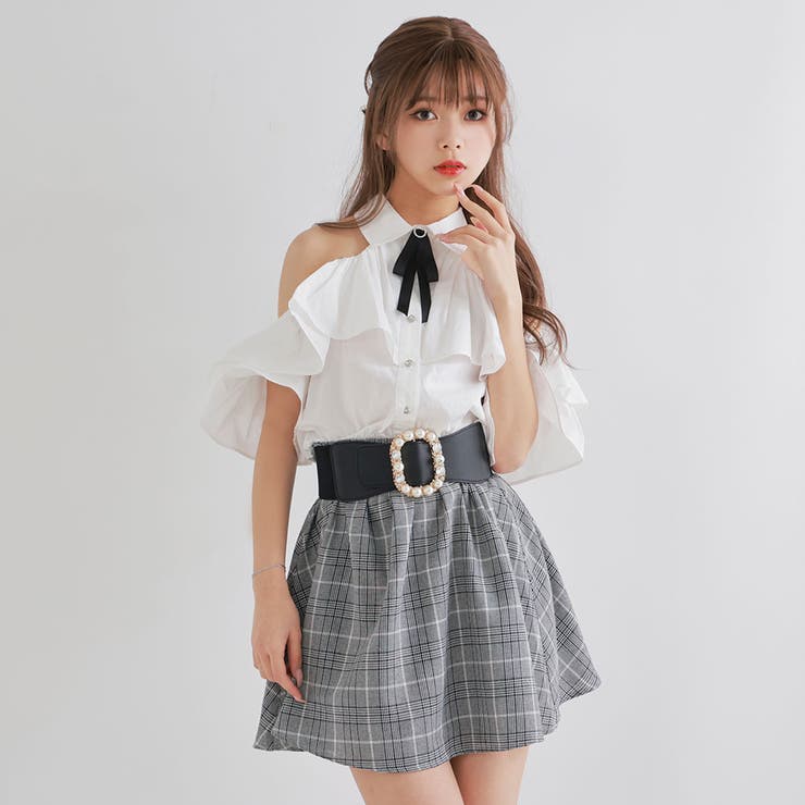 フリル袖フレアミニワンピース 韓国 夢展望[品番：YU000046873