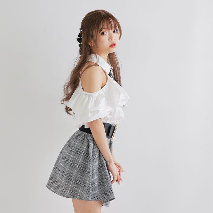 フリル袖フレアミニワンピース 韓国 夢展望[品番：YU000046873