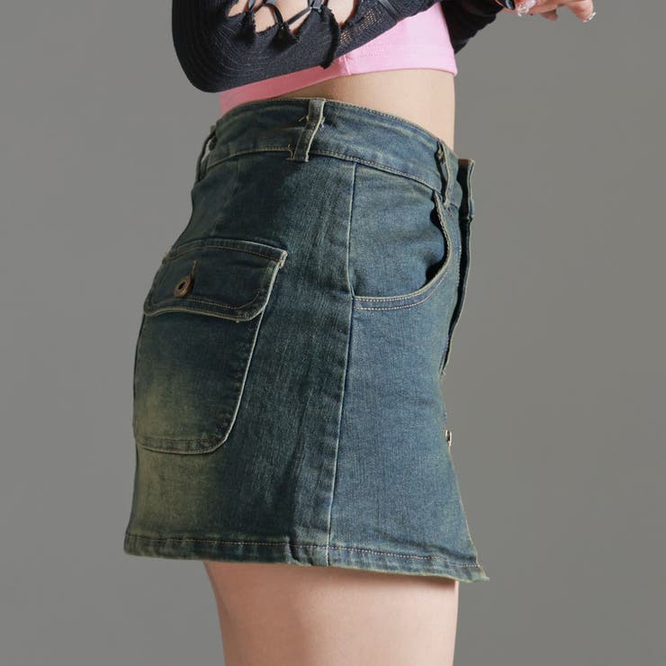 アシメデザインスリット開きデニムスカート風パンツ 韓国 夢展望[品番  