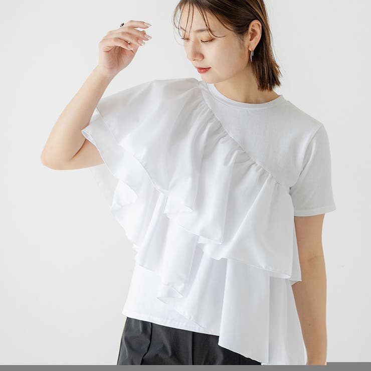 アシンメトリーフリルTシャツ 韓国 夢展望 | 夢展望 | 詳細画像1 