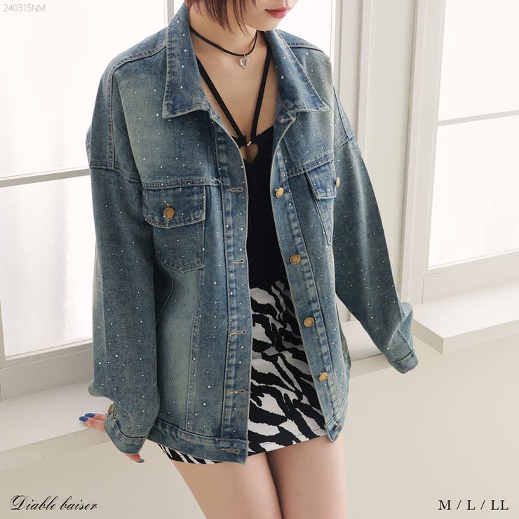 ストーンビジュー付オーバーデニムシャツジャケット 韓国 夢展望 | 夢展望 | 詳細画像1 