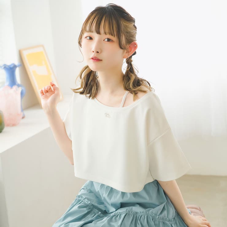 クロップドロゴ刺繍Tシャツ 韓国 夢展望[品番：YU000046938]｜夢