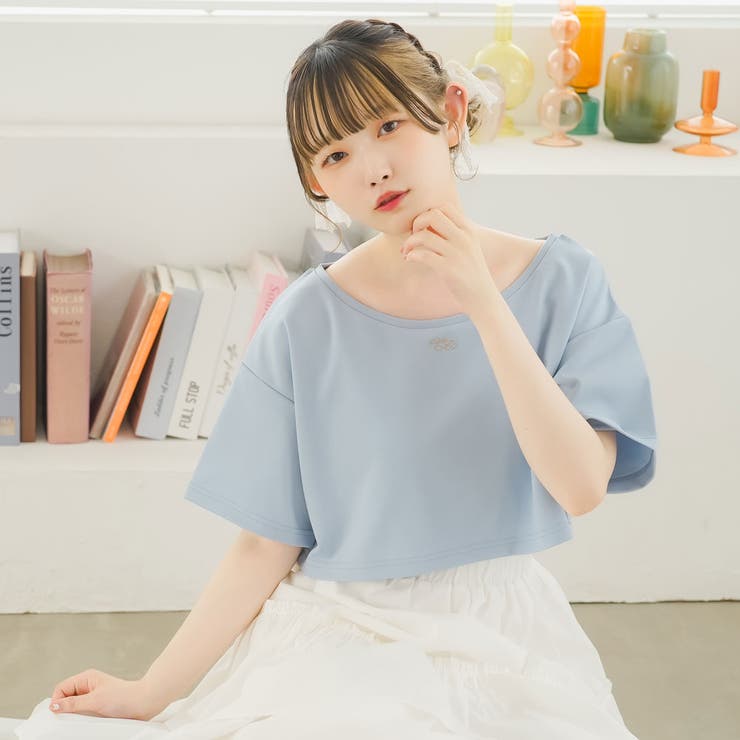 クロップドロゴ刺繍Tシャツ 韓国 夢展望[品番：YU000046938]｜夢