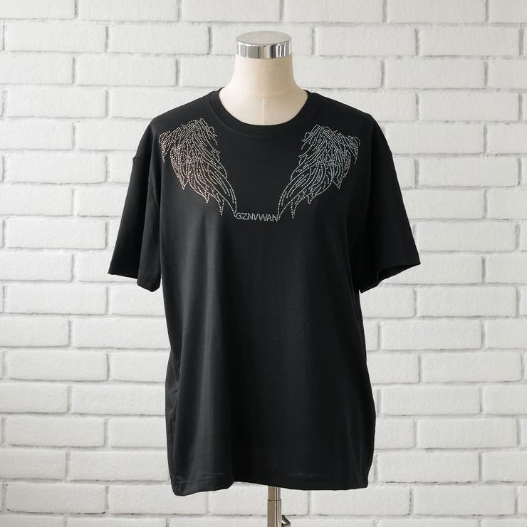 クラシック ビッグシルエットキラキラストーンTシャツ 韓国 夢展望[品番 トップス