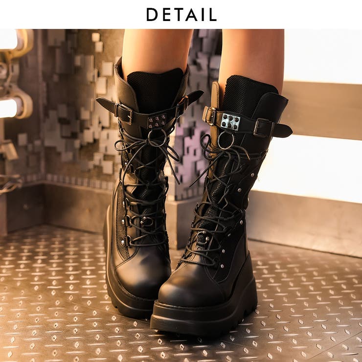 【DEINET】POM POM FUR BOOTS ★韓国人気★ 追跡付 軽量厚底レースアップブーツ 韓国 夢展望[品番：YU000046930