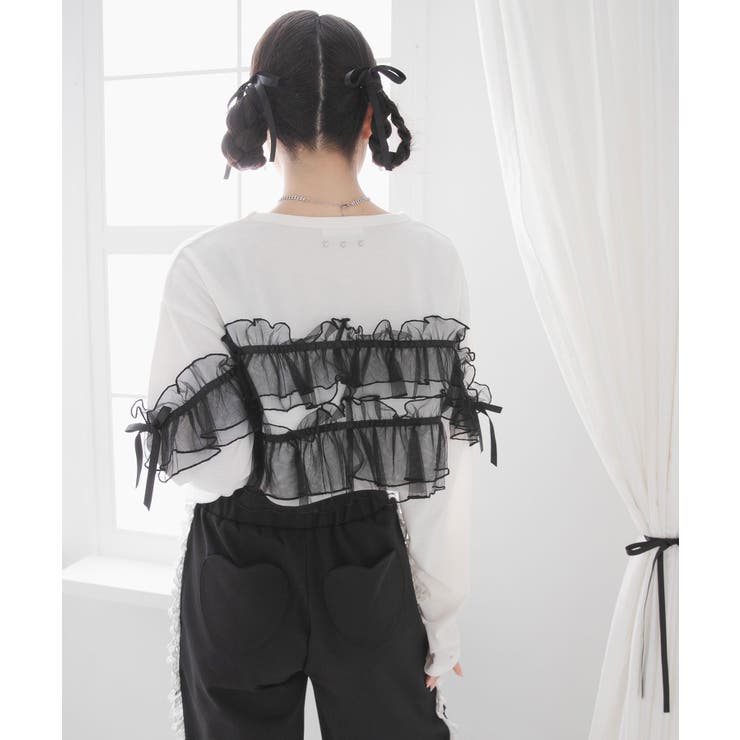 チュールフリルリボンクロップドロンT 量産型 地雷系 夢展望 | DearMyLove | 詳細画像9 