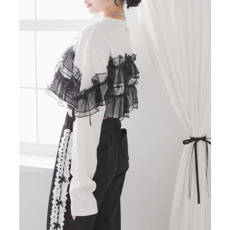 チュールフリルリボンクロップドロンT 量産型 地雷系 夢展望 | DearMyLove | 詳細画像10 