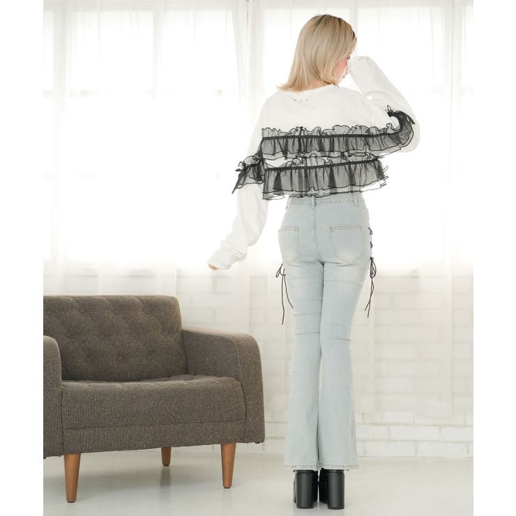 チュールフリルリボンクロップドロンT 量産型 地雷系 夢展望 | DearMyLove | 詳細画像13 