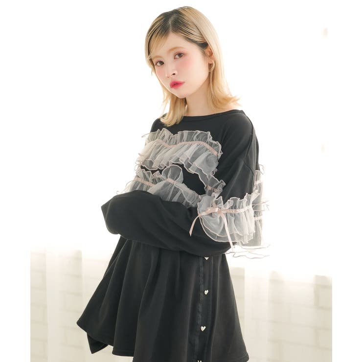 チュールフリルリボンクロップドロンT 量産型 地雷系 夢展望 | DearMyLove | 詳細画像20 