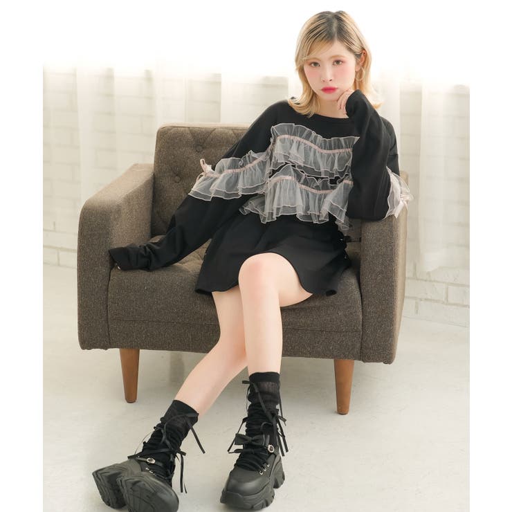 チュールフリルリボンクロップドロンT 量産型 地雷系 夢展望 | DearMyLove | 詳細画像21 