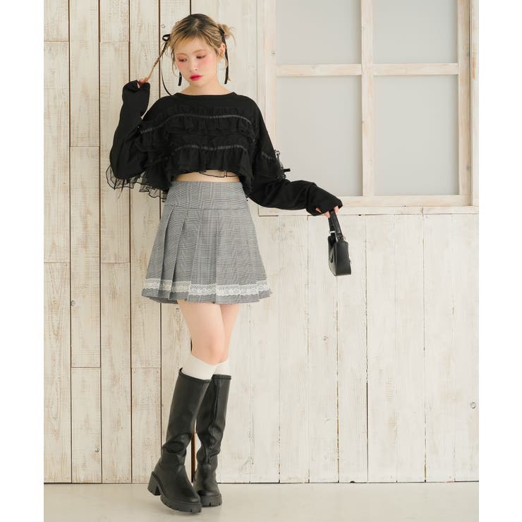 チュールフリルリボンクロップドロンT 量産型 地雷系 夢展望 | DearMyLove | 詳細画像29 