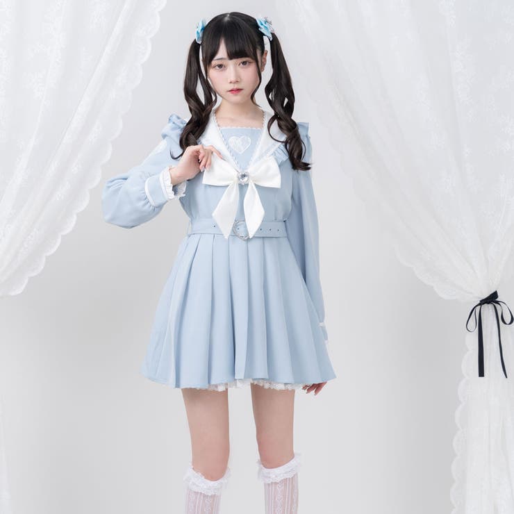 ハートレースリボンセーラーワンピース 量産型 地雷系 夢展望 | DearMyLove | 詳細画像7 