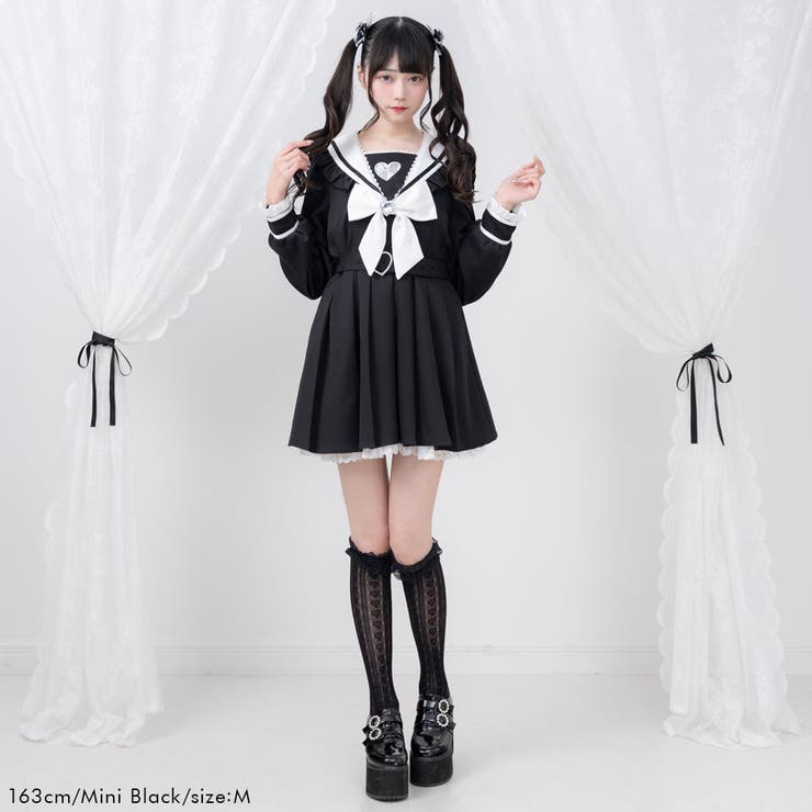ハートレースリボンセーラーワンピース 量産型 地雷系 夢展望 | DearMyLove | 詳細画像8 