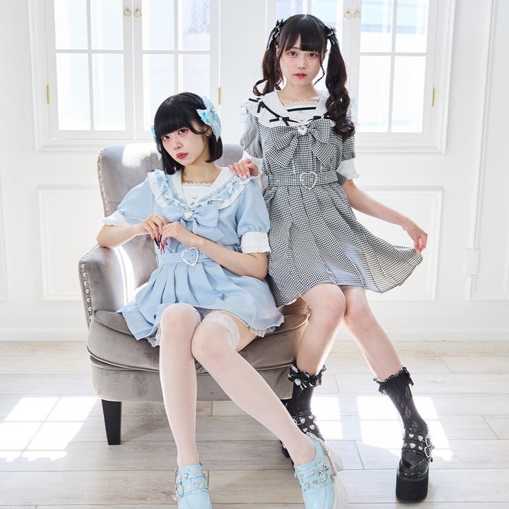 夢展望 セーラー ビジューレース フリル ワンピース 膝上 ピンク M セーラービジューレースフリルワンピース 量産型 地雷系 夢展望[品番