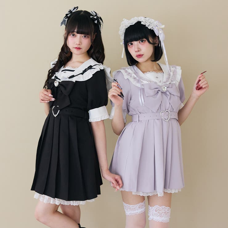 STEPUP対象】【送料無料】デビル襟クロスフリルワンピース