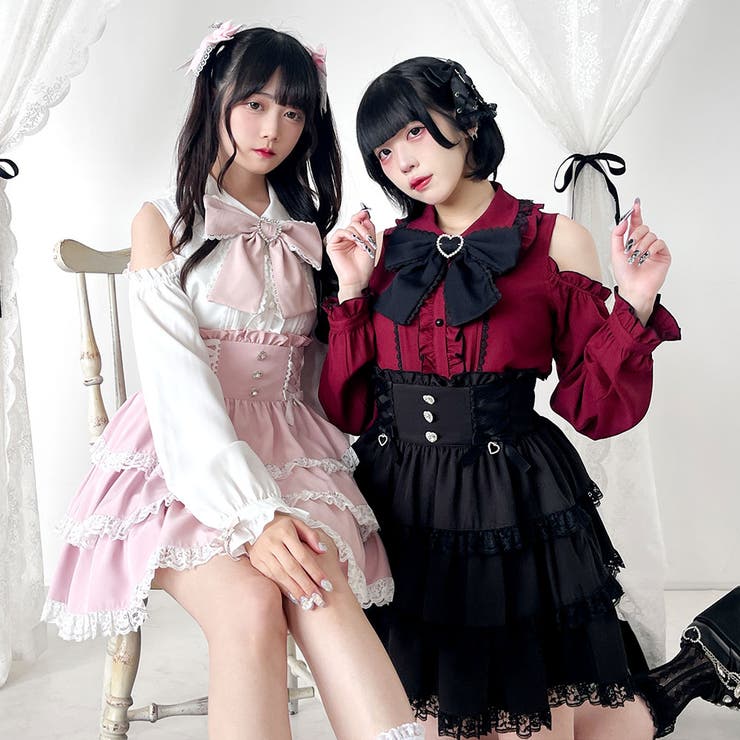 地雷系 ブラウス DearMyLove NOEMIE サックス ブルー ノエミー NOEMIE レース配色姫スリーブブラウス （サックス