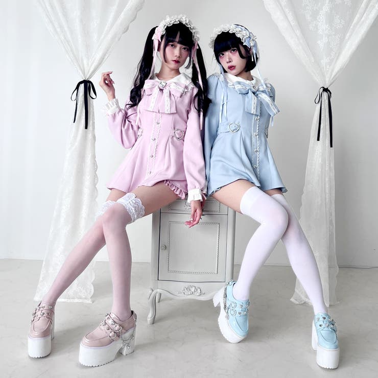 dearmylove 丸襟はしごレースリボンハートセットアップ DearMyLove セットアップ 丸襟はしごレースリボンハート