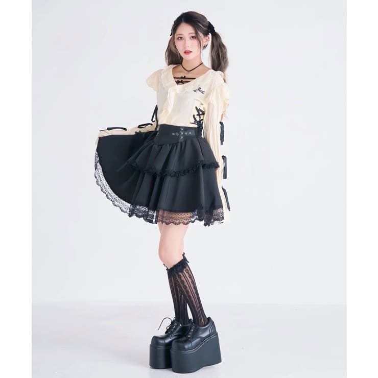 シルバーハトメボリュームレースフレアミニスカート 韓国 夢展望 | 夢展望 | 詳細画像3 