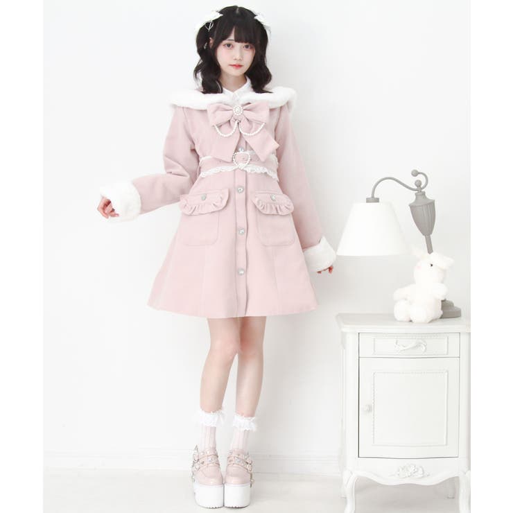 新品超レア La Pafait フリルリボンファーハートコート ピンク 新品超レア La Pafait フリルリボンファーハートコート ピンク 新品超