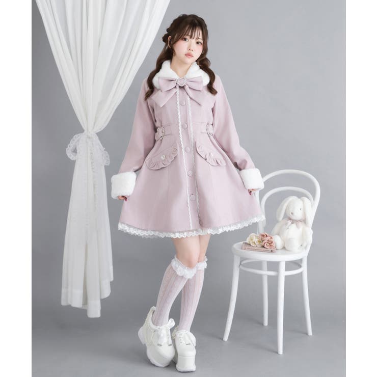 かぁみ★M-Dear★エムディア★5点 ハートたっぷりフリルAラインファーコート 量産型 地雷系 夢展望