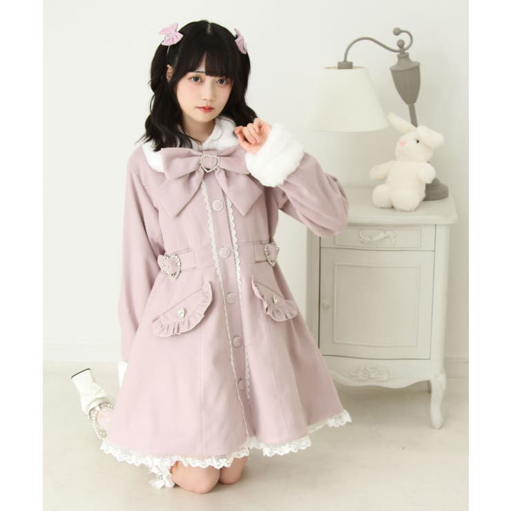 かぁみ★M-Dear★エムディア★5点 ハートたっぷりフリルAラインファーコート 量産型 地雷系 夢展望