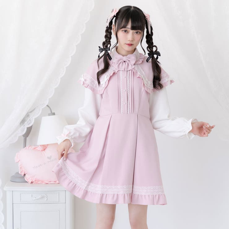 地雷系　量産型　DimMoire風　ワンピース ストライプ Princess Melody】ダブルりぼんチェックレイヤードワンピース
