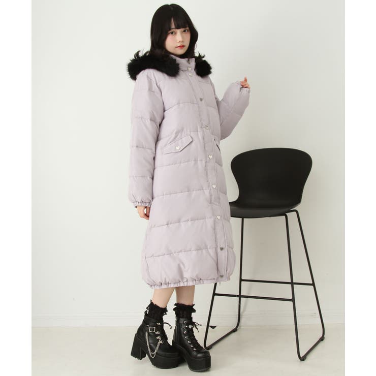 ファー付きハートスタッズロングダウンコート 量産型 地雷系 | DearMyLove | 詳細画像3 