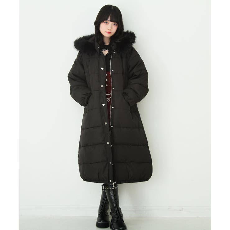 ファー付きハートスタッズロングダウンコート 量産型 地雷系 夢展望