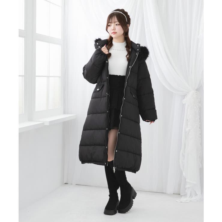 ファー付きハートスタッズロングダウンコート 量産型 地雷系 夢
