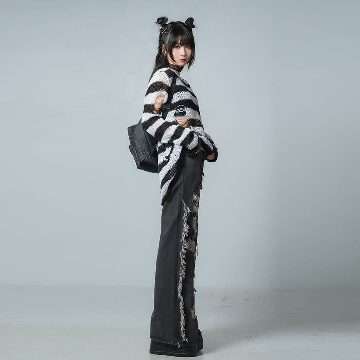 フリンジダメージ加工パッチポケットデニムパンツ 韓国 夢展望 | 夢展望 | 詳細画像3 